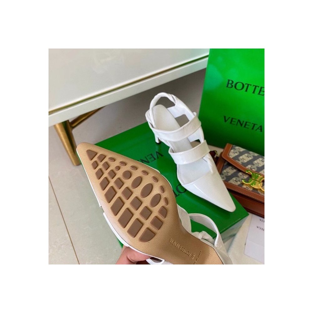 Cheap Reps Bottega Veneta BV Point Slingback Sandals In White Lambskin