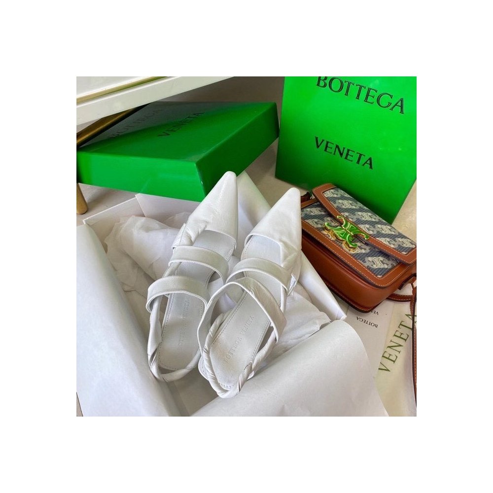 Cheap Reps Bottega Veneta BV Point Slingback Sandals In White Lambskin