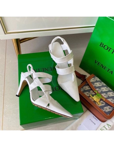 Cheap Reps Bottega Veneta BV Point Slingback Sandals In White Lambskin