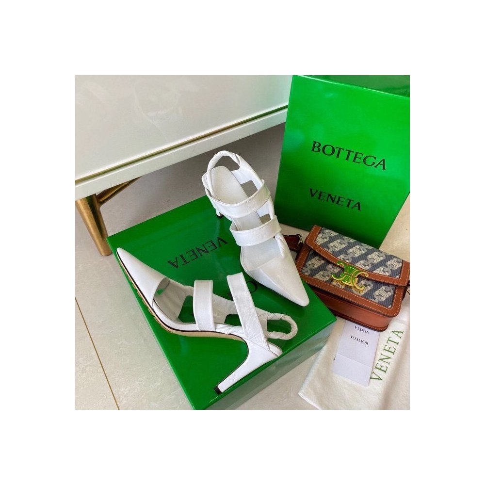 Cheap Reps Bottega Veneta BV Point Slingback Sandals In White Lambskin