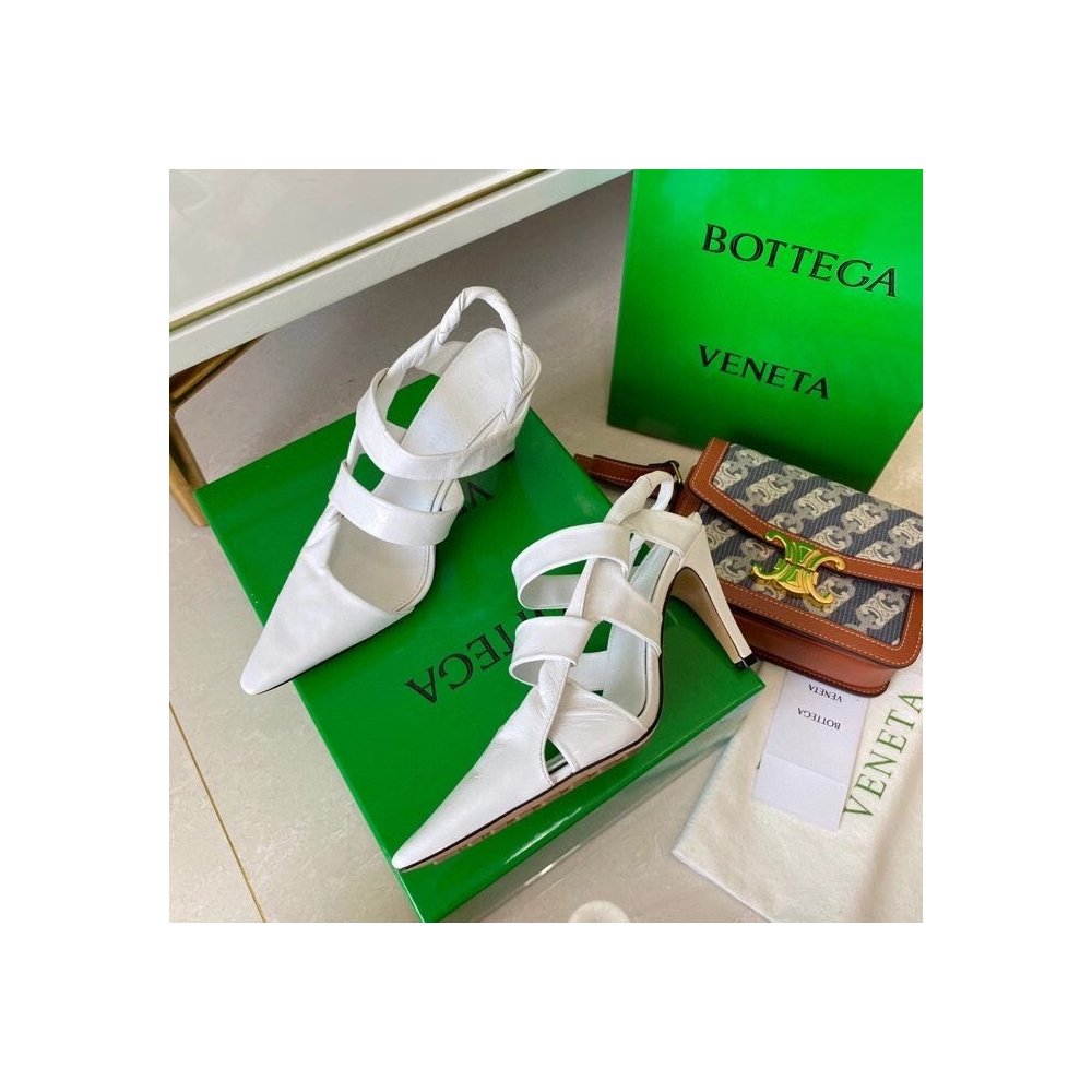 Cheap Reps Bottega Veneta BV Point Slingback Sandals In White Lambskin