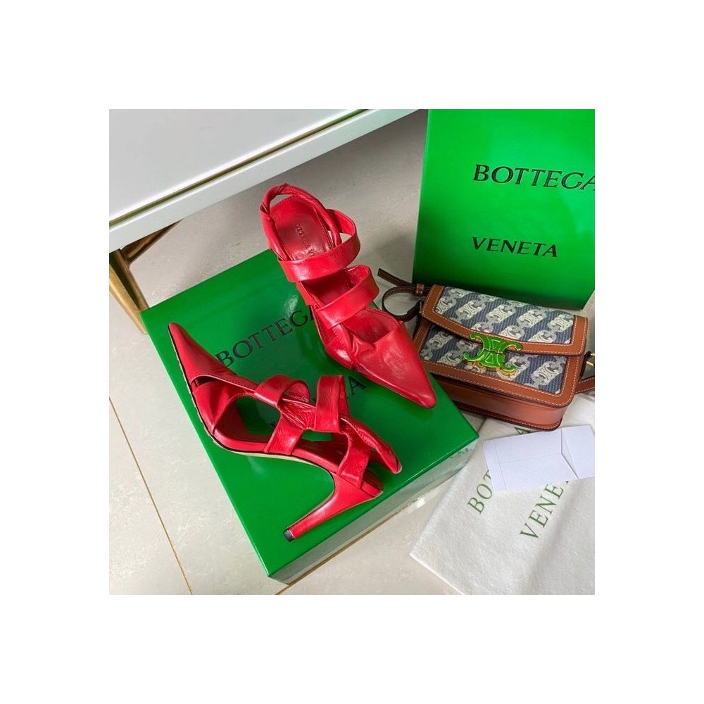 Cheap Reps Bottega Veneta BV Point Slingback Sandals In Red Lambskin