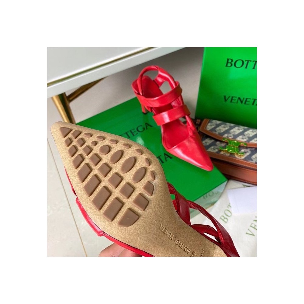 Cheap Reps Bottega Veneta BV Point Slingback Sandals In Red Lambskin