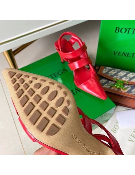 Cheap Reps Bottega Veneta BV Point Slingback Sandals In Red Lambskin