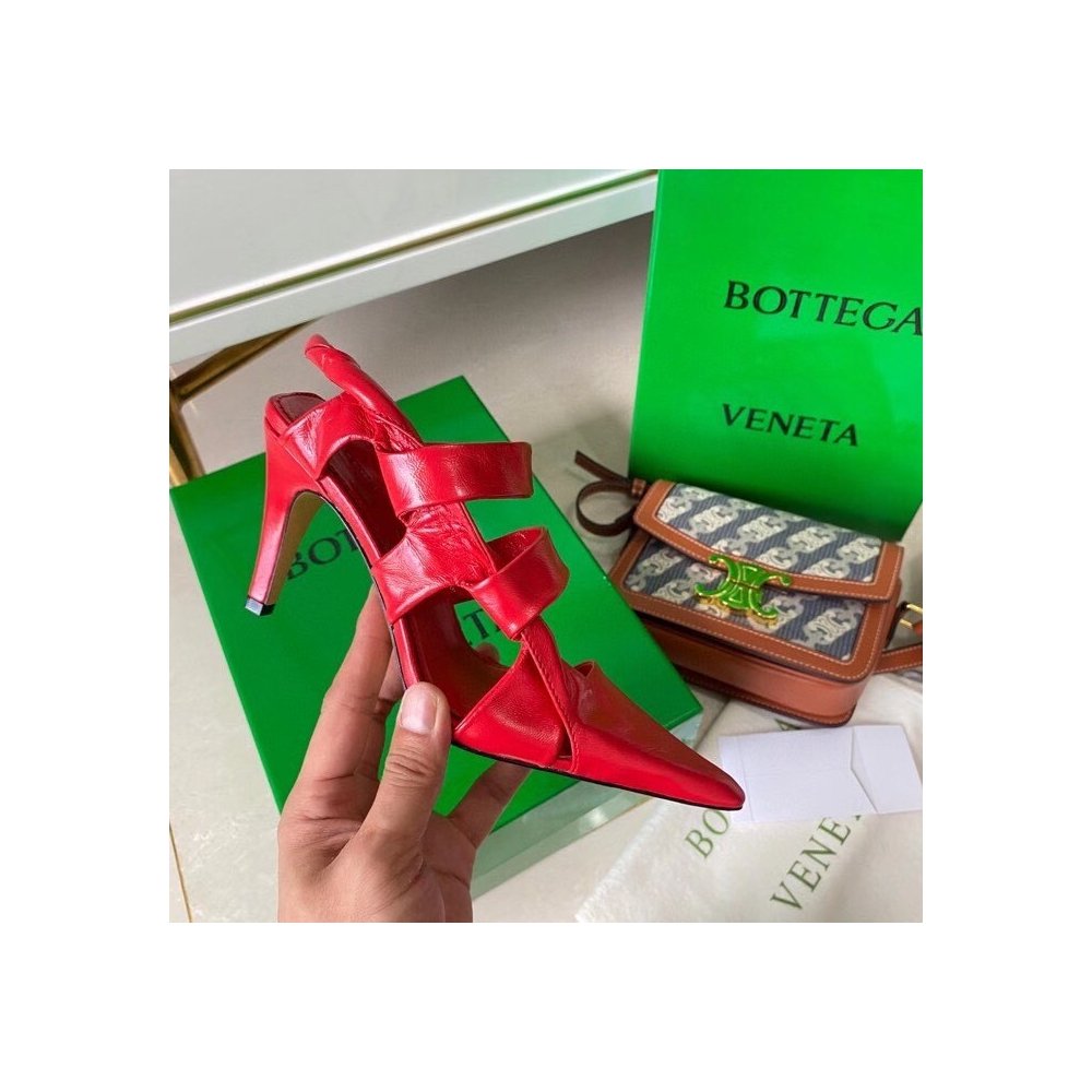 Cheap Reps Bottega Veneta BV Point Slingback Sandals In Red Lambskin