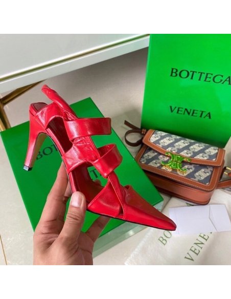 Cheap Reps Bottega Veneta BV Point Slingback Sandals In Red Lambskin