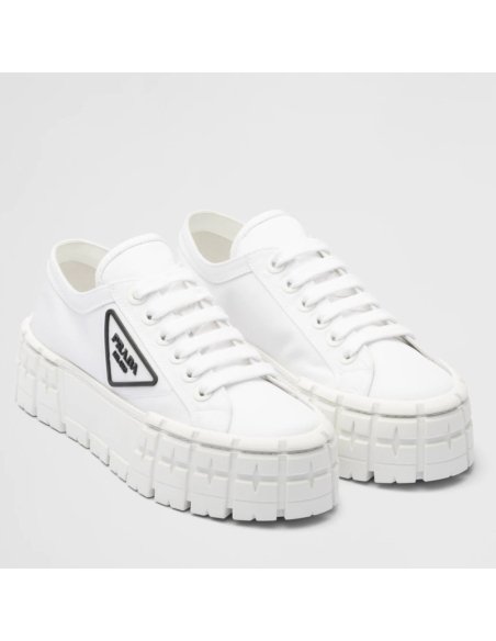 Cheap Reps Prada Double Wheel Sneakers In White Nylon Gabardine