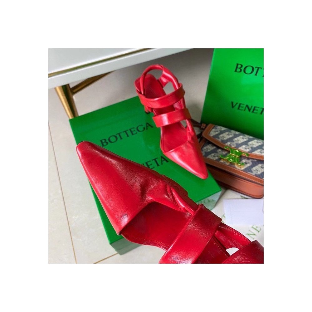 Cheap Reps Bottega Veneta BV Point Slingback Sandals In Red Lambskin