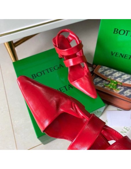 Cheap Reps Bottega Veneta BV Point Slingback Sandals In Red Lambskin