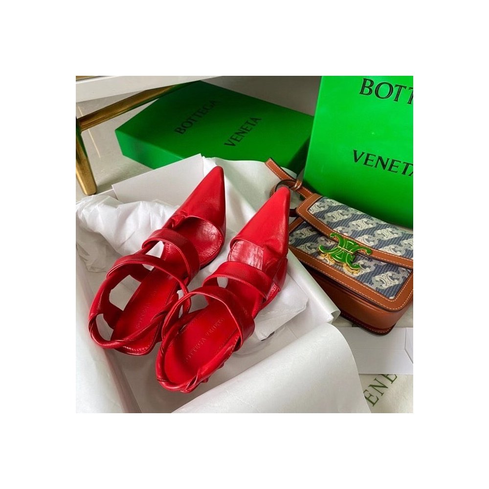 Cheap Reps Bottega Veneta BV Point Slingback Sandals In Red Lambskin