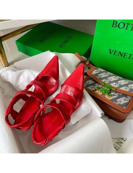 Cheap Reps Bottega Veneta BV Point Slingback Sandals In Red Lambskin