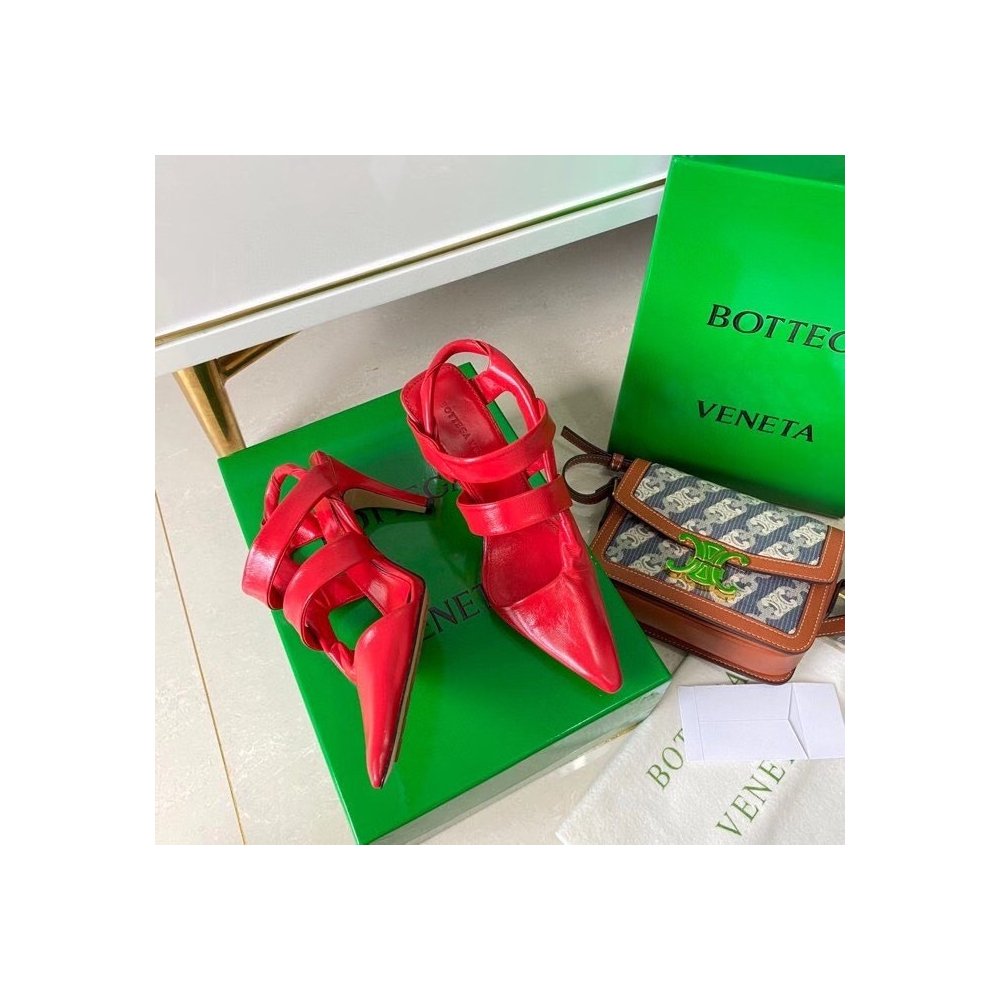 Cheap Reps Bottega Veneta BV Point Slingback Sandals In Red Lambskin