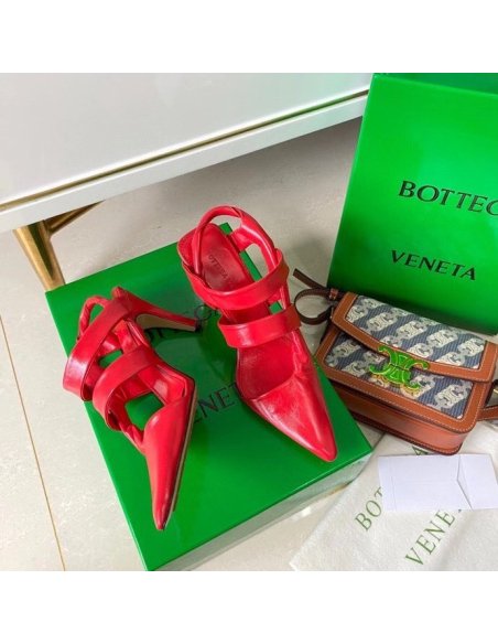 Cheap Reps Bottega Veneta BV Point Slingback Sandals In Red Lambskin