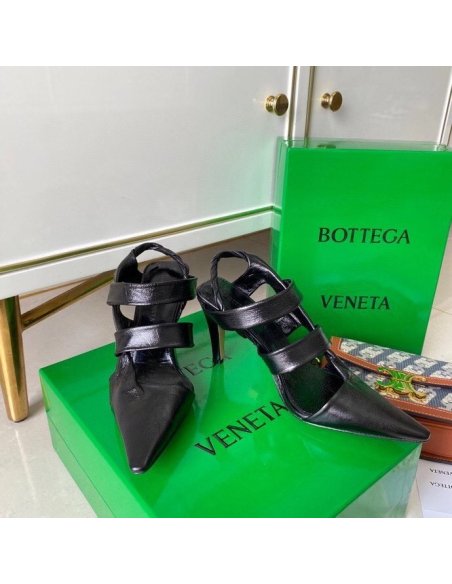 Cheap Reps Bottega Veneta BV Point Slingback Sandals In Black Lambskin