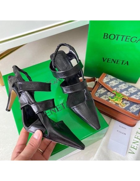 Cheap Reps Bottega Veneta BV Point Slingback Sandals In Black Lambskin