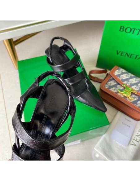 Cheap Reps Bottega Veneta BV Point Slingback Sandals In Black Lambskin