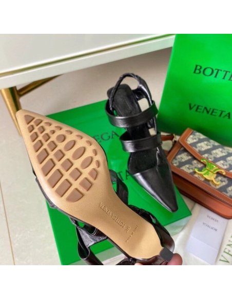 Cheap Reps Bottega Veneta BV Point Slingback Sandals In Black Lambskin