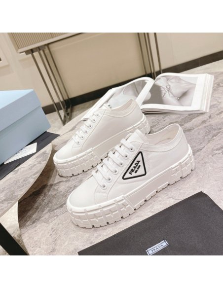Cheap Reps Prada Double Wheel Sneakers In White Nylon Gabardine
