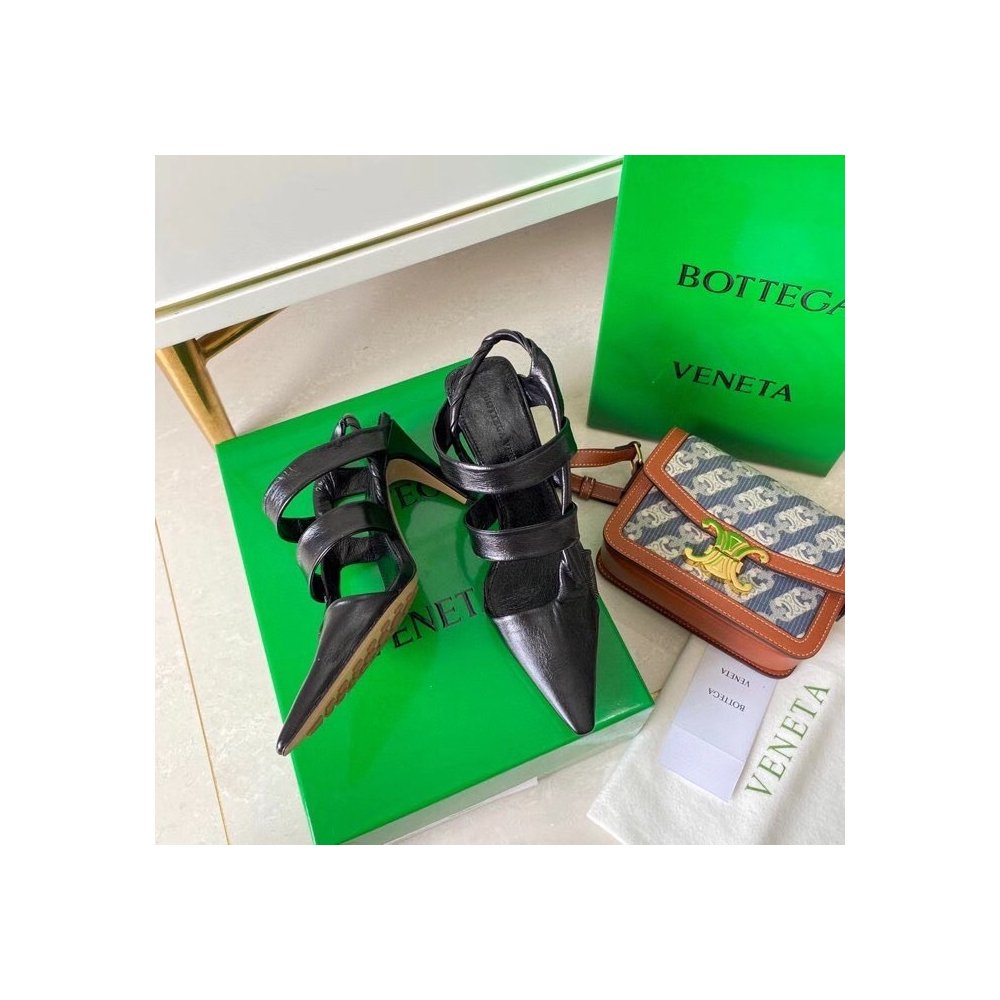 Cheap Reps Bottega Veneta BV Point Slingback Sandals In Black Lambskin