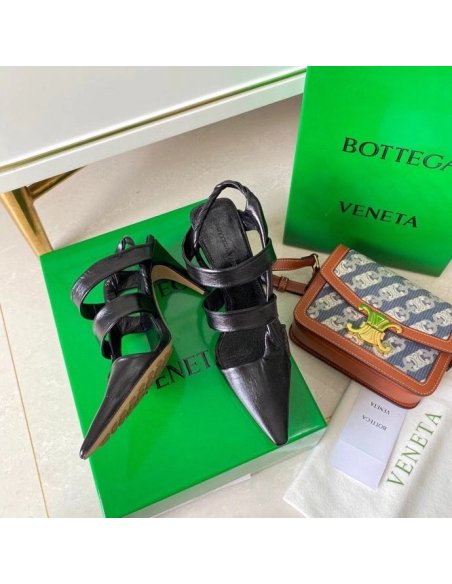 Cheap Reps Bottega Veneta BV Point Slingback Sandals In Black Lambskin