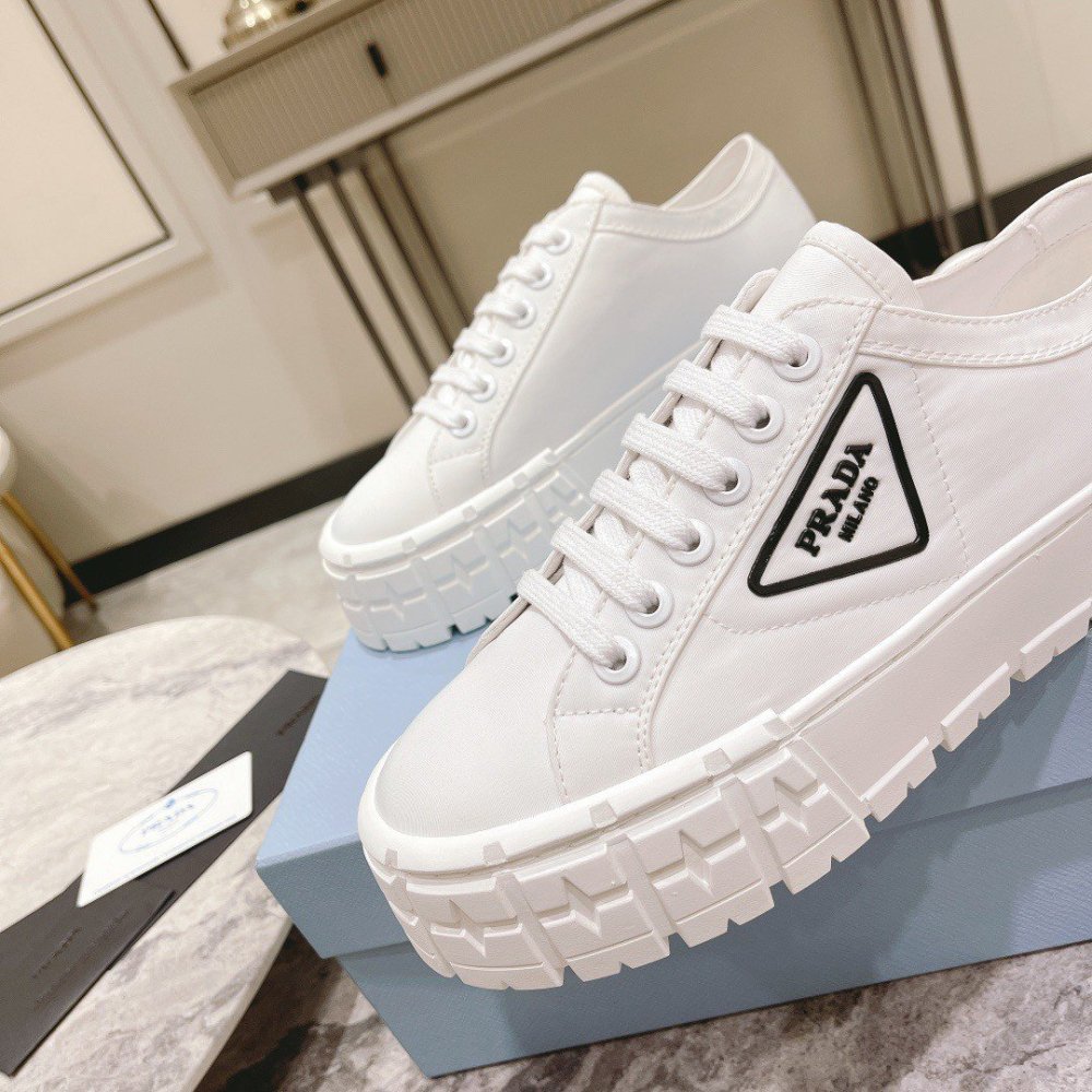 Cheap Reps Prada Double Wheel Sneakers In White Nylon Gabardine