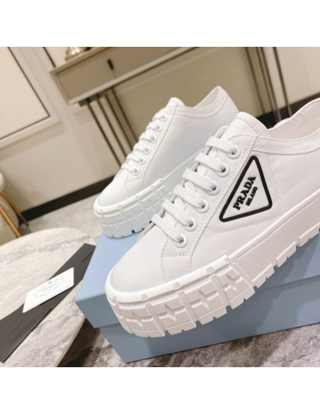 Cheap Reps Prada Double Wheel Sneakers In White Nylon Gabardine