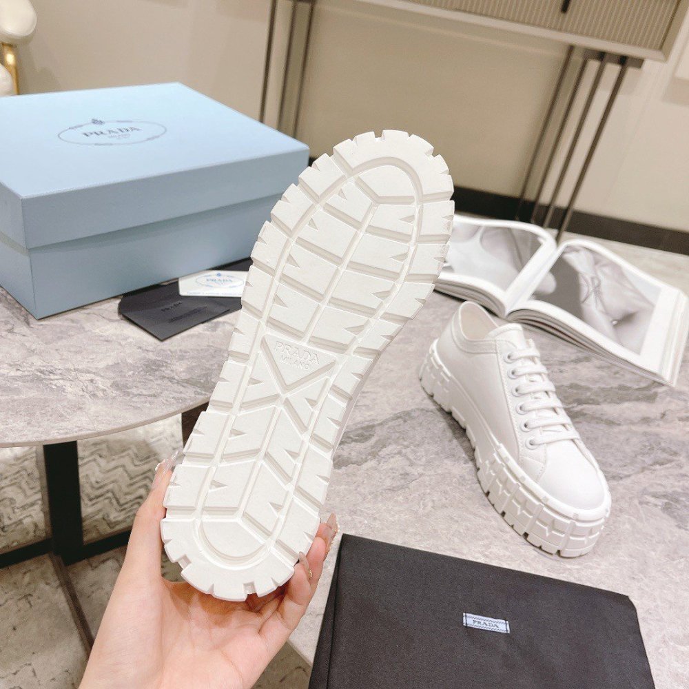 Cheap Reps Prada Double Wheel Sneakers In White Nylon Gabardine