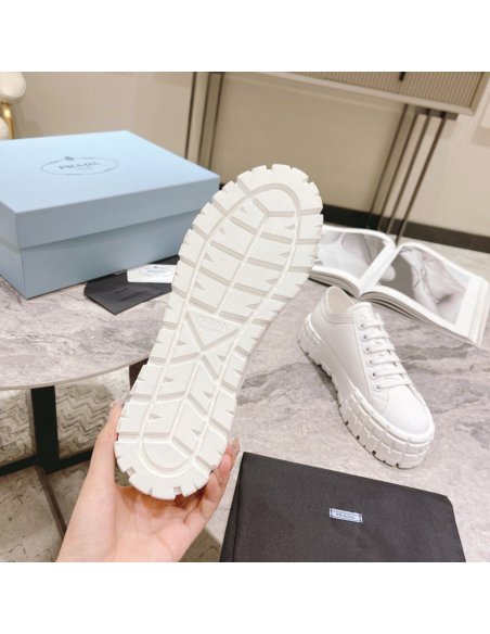 Cheap Reps Prada Double Wheel Sneakers In White Nylon Gabardine