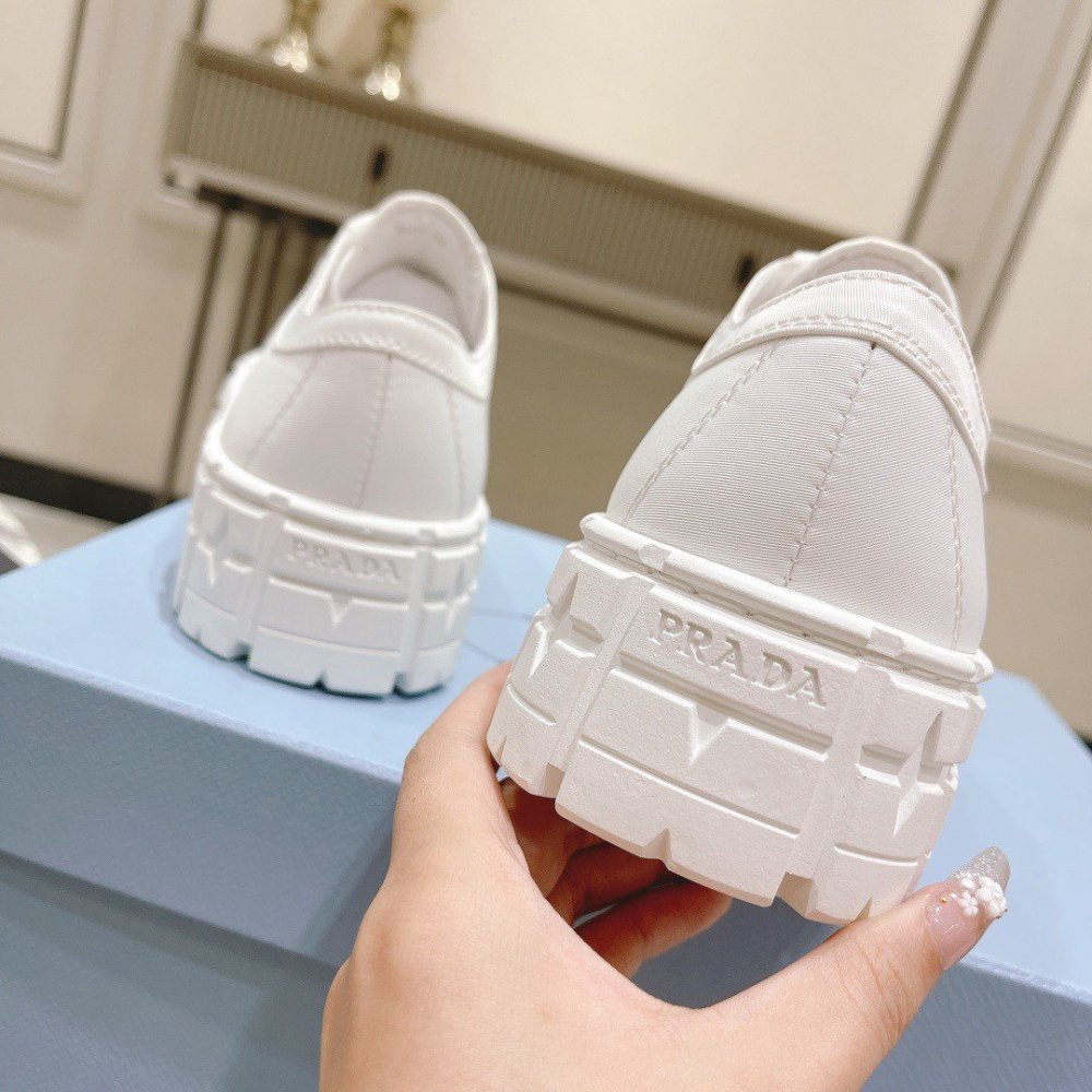 Cheap Reps Prada Double Wheel Sneakers In White Nylon Gabardine