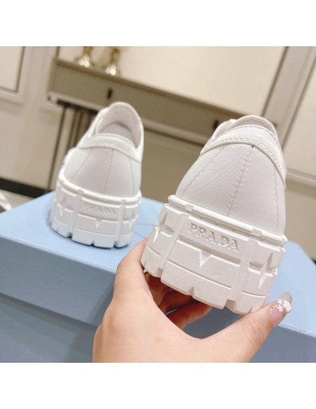 Cheap Reps Prada Double Wheel Sneakers In White Nylon Gabardine