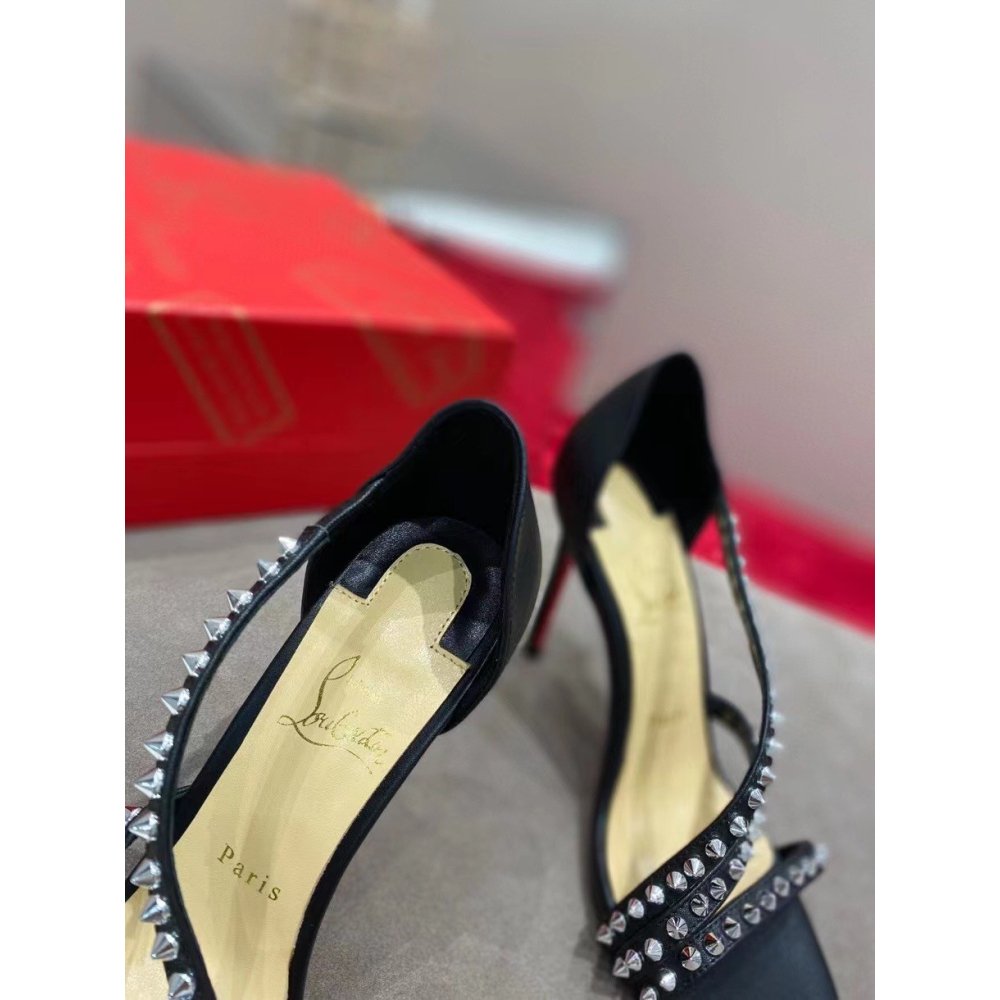 Cheap Reps Christian Louboutin So Spike 100mm Sandals In Black Leather