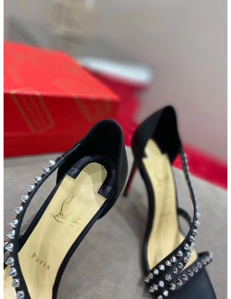 Cheap Reps Christian Louboutin So Spike 100mm Sandals In Black Leather