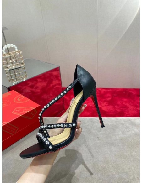 Cheap Reps Christian Louboutin So Spike 100mm Sandals In Black Leather