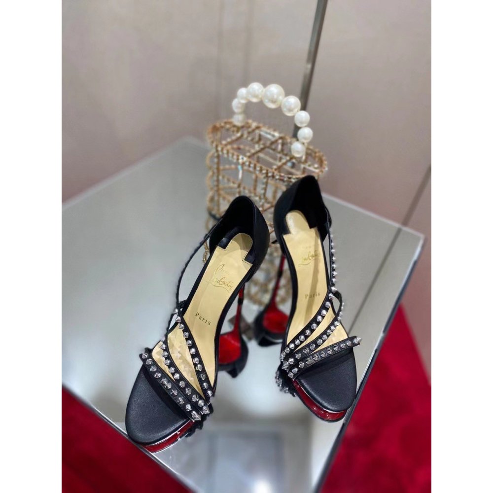 Cheap Reps Christian Louboutin So Spike 100mm Sandals In Black Leather