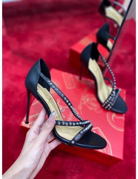 Cheap Reps Christian Louboutin So Spike 100mm Sandals In Black Leather