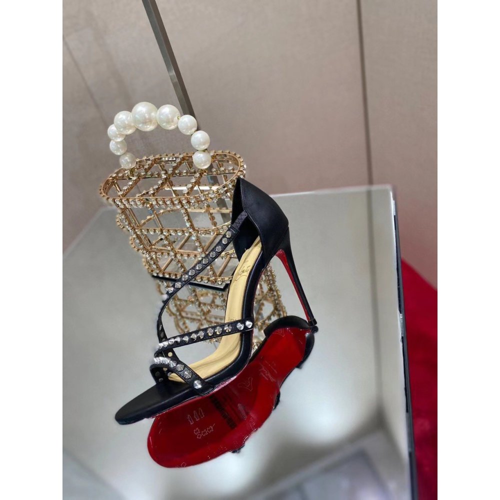 Cheap Reps Christian Louboutin So Spike 100mm Sandals In Black Leather