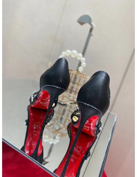 Cheap Reps Christian Louboutin So Spike 100mm Sandals In Black Leather