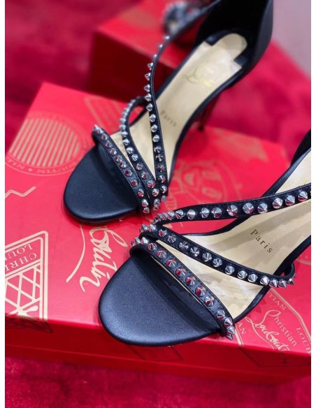 Cheap Reps Christian Louboutin So Spike 100mm Sandals In Black Leather