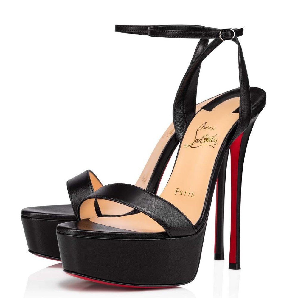 Cheap Reps Christian Louboutin Black Loubi Queen Alta Sandals 150MM