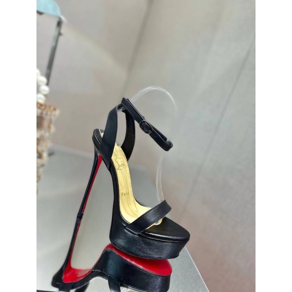 Cheap Reps Christian Louboutin Black Loubi Queen Alta Sandals 150MM