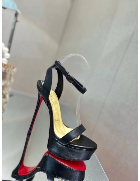 Cheap Reps Christian Louboutin Black Loubi Queen Alta Sandals 150MM