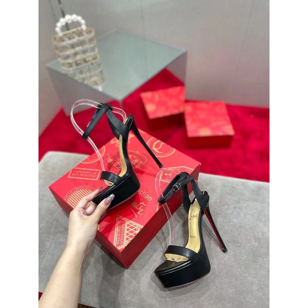 Cheap Reps Christian Louboutin Black Loubi Queen Alta Sandals 150MM