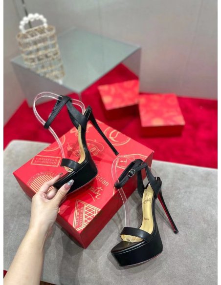 Cheap Reps Christian Louboutin Black Loubi Queen Alta Sandals 150MM