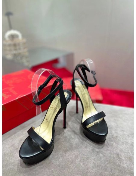 Cheap Reps Christian Louboutin Black Loubi Queen Alta Sandals 150MM