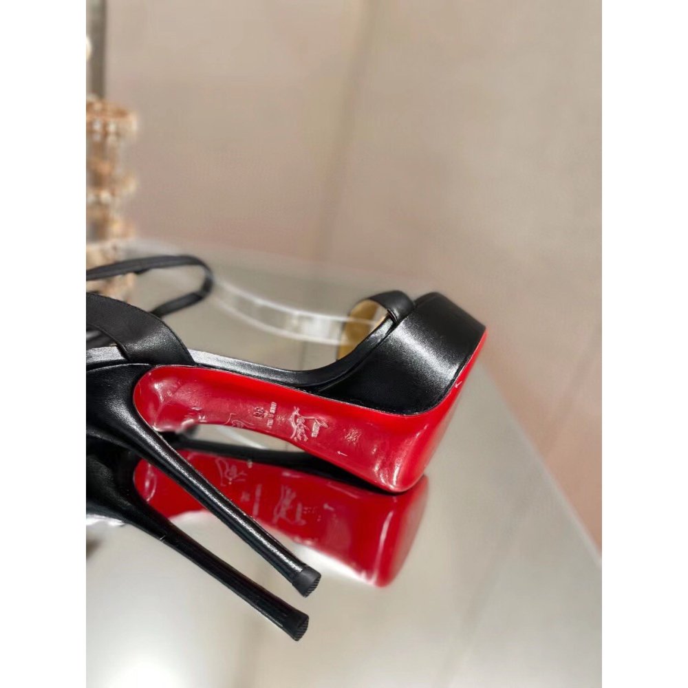 Cheap Reps Christian Louboutin Black Loubi Queen Alta Sandals 150MM