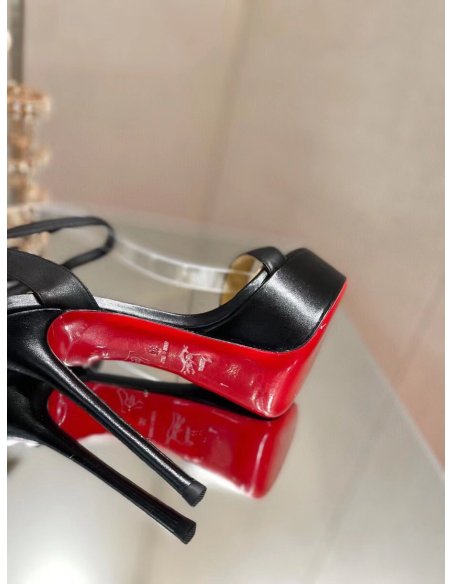 Cheap Reps Christian Louboutin Black Loubi Queen Alta Sandals 150MM