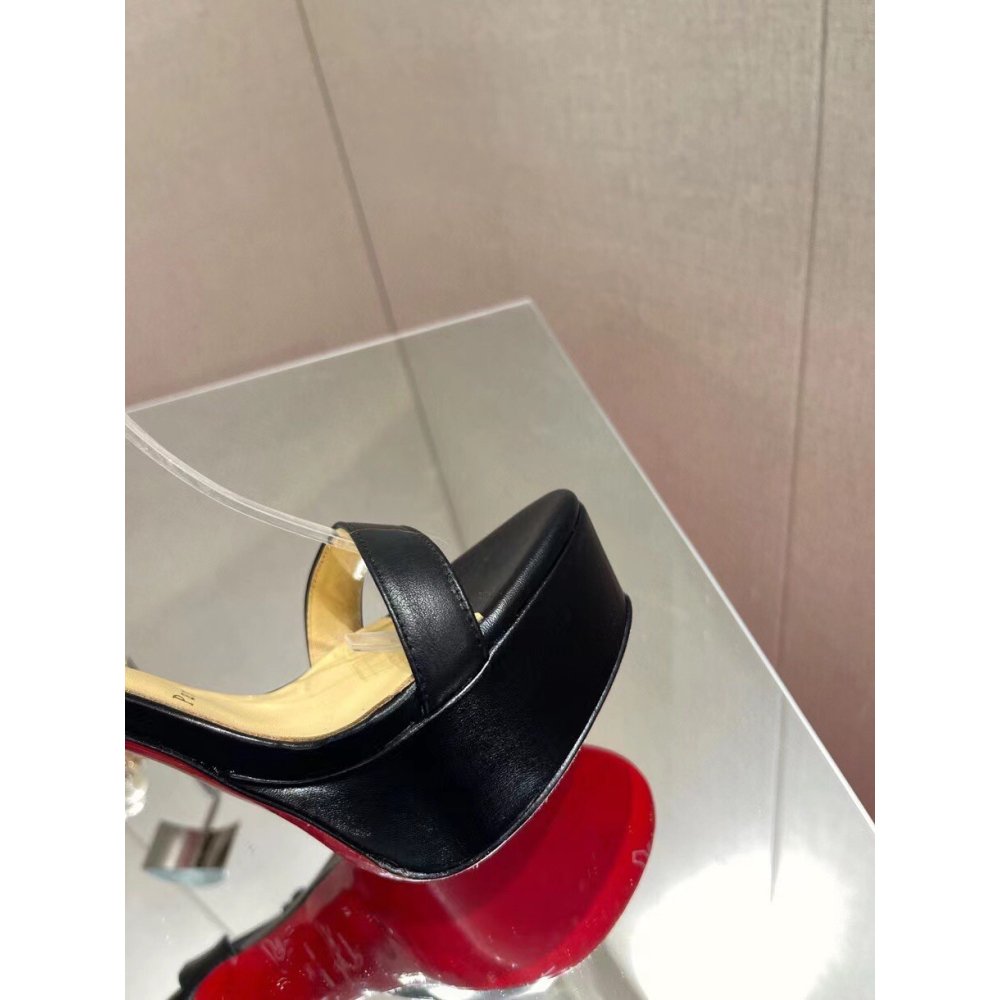 Cheap Reps Christian Louboutin Black Loubi Queen Alta Sandals 150MM