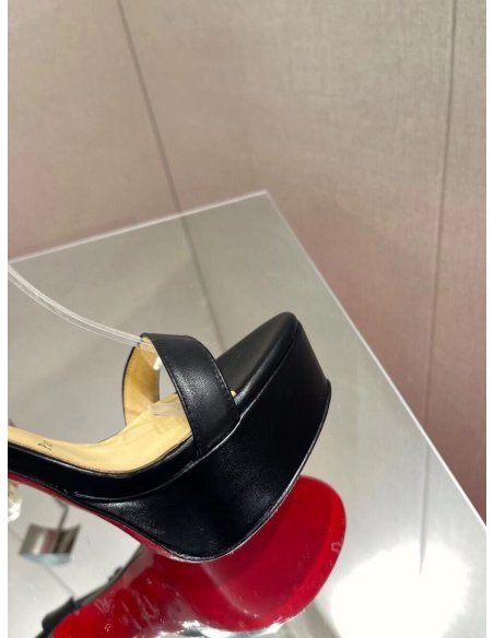 Cheap Reps Christian Louboutin Black Loubi Queen Alta Sandals 150MM