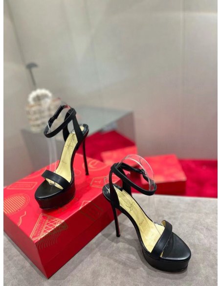 Cheap Reps Christian Louboutin Black Loubi Queen Alta Sandals 150MM