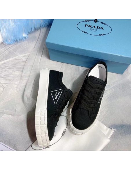 Cheap Reps Prada Womens Low-top Sneakers In Black Gabardine Fabric